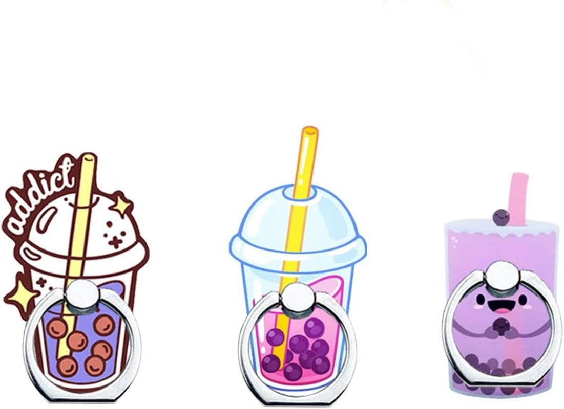 Phone Ring Holder Stand,Boba Phone Ring Stand Holder 360 Rotation Finger Ring Grip Stand for Cellphones,Smartphones and Tablets (3 Pack Boba Milk Tea Phone Ring Stand)  RRJQW   