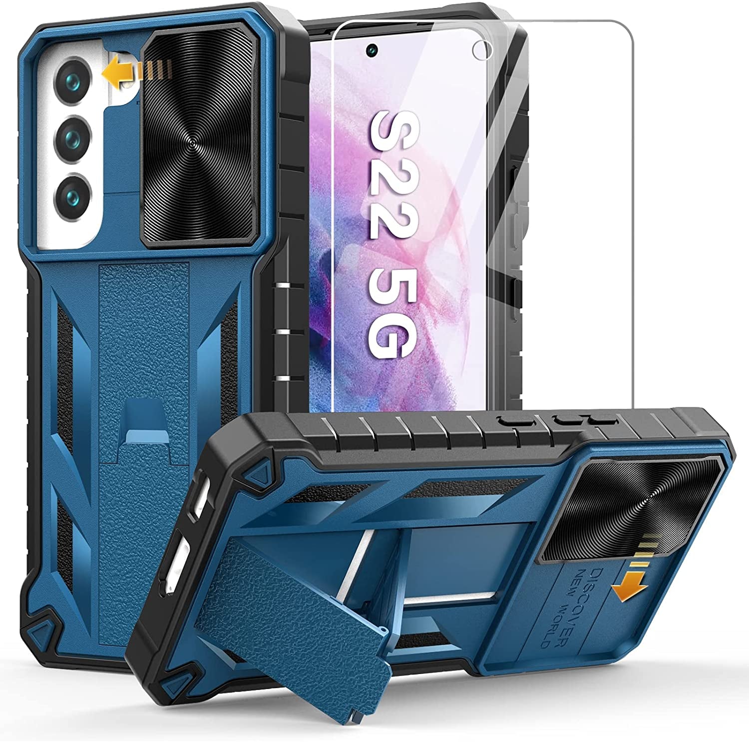 WTYOO for Samsung Galaxy S22 Protective Case: Military Grade Drop Proof Protection Mobile Cover with Kickstand | Rugged Shockproof TPU Matte Textured | Sturdy Cell Phone Bumper  WTYOO Dark Blue Samsung Galaxy S22 