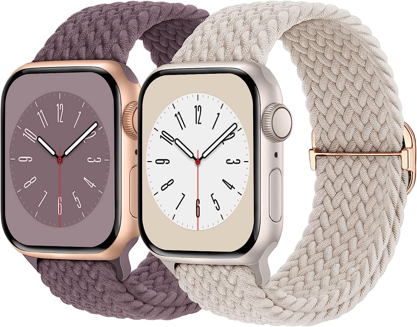 Braided Solo Loop Compatible with Apple Watch Band 38Mm 40Mm 41Mm 42Mm 44Mm 45Mm 49Mm Women Men, Adjustable Stretchy Bands Elastic Sport Wristbands for Iwatch Series 8 7 6 5 4 3 2 1 SE Ultra  Butifacion Starlight/Smoke Violet 38mm/40mm/41mm 