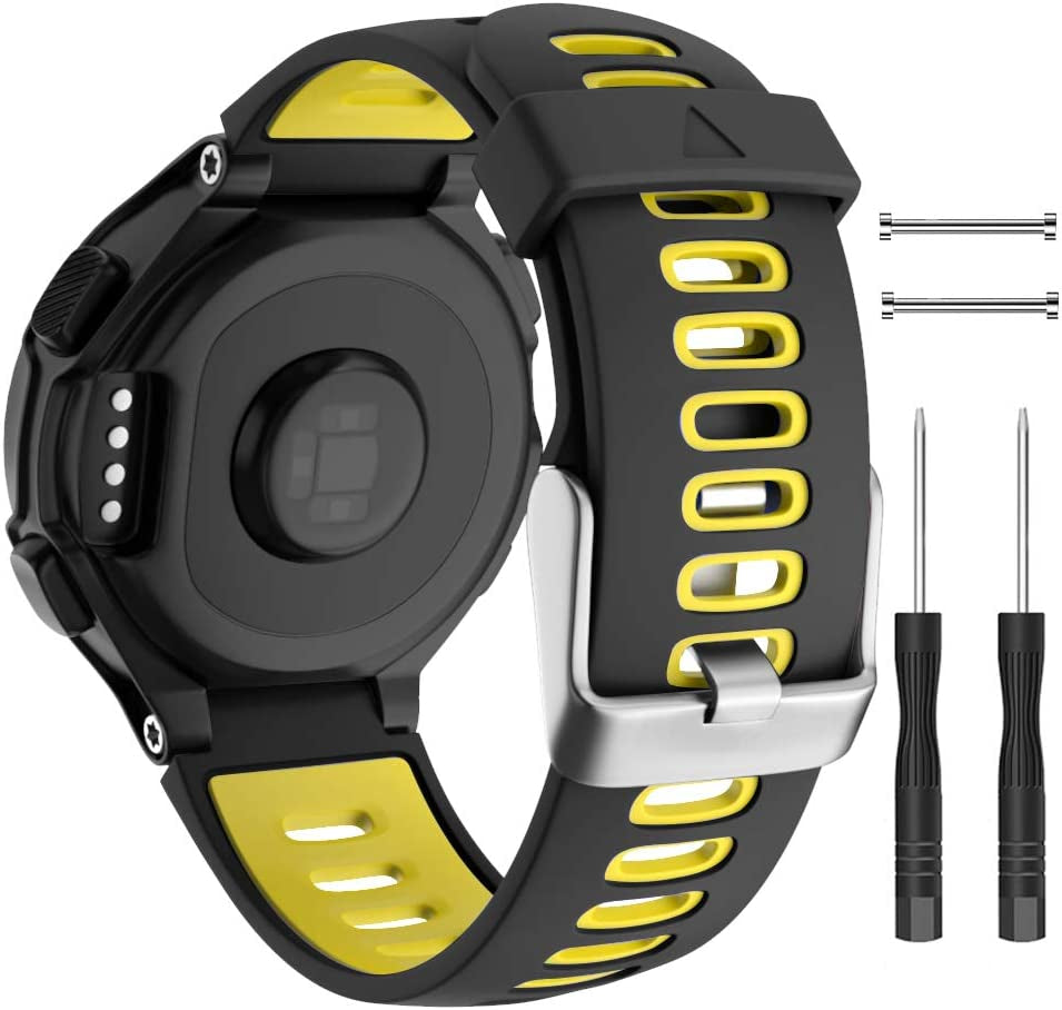 ISABAKE Watch Band for Garmin Forerunner 735Xt/230/220/235/620/630,Compatible with Garmin Approach S20/S5/S6,Soft Silicone Replacement Wristbands with Metal Buckle,One Size (Army Green)  Isabake Yellow  