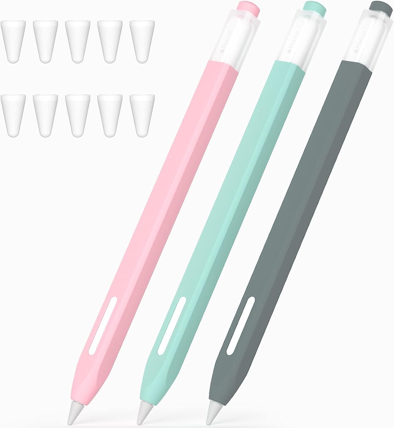 JOOSKO [3 Pack] Pencil Case for Apple Pencil 2Nd Generation Case, Classic Design, Durable Silicone Case, [With 10 Silicone Tip Cover], for Apple Pencil 2Nd Generation. (Purple, Light Blue, Pink)  JOOSKO Light Blue, Pink, Gray  