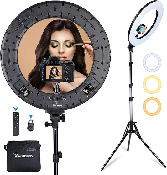 Inkeltech Ring Light - 18 Inch 60 W Dimmable LED Ring Light Kit with Stand - Adjustable 3000-6000 K Color Temperature Lighting for Vlog, Makeup, Youtube, Camera, Photo, Video - Control with Remote  INKELTECH   