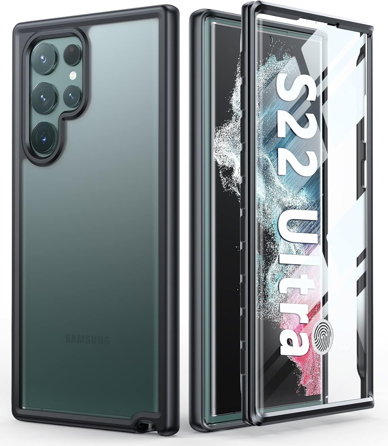 FNTCASE for Samsung Galaxy S22-Ultra Case: Full Drop Proof Protection Translucent Cases | Matte Textured Shockproof Protective Bumper | Rugged Hard Cell Phone Cover for Galaxy S22Ultra 5G  FNTCASE Black  