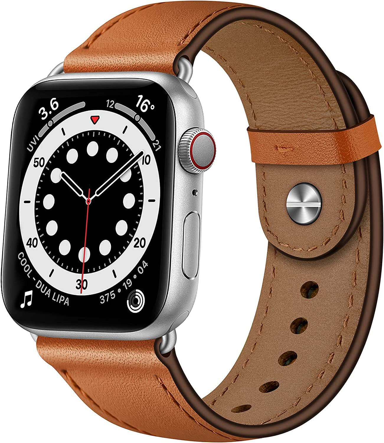 OUHENG Compatible with Apple Watch Band 49Mm 45Mm 44Mm 42Mm 41Mm 40Mm 38Mm, Genuine Leather Bands Strap for Iwatch Ultra SE2 SE Series 8 7 6 5 4 3 2 1 (Retro Brown/Black)  OUHENG Brown/Silver 49mm/45mm/44mm/42mm 