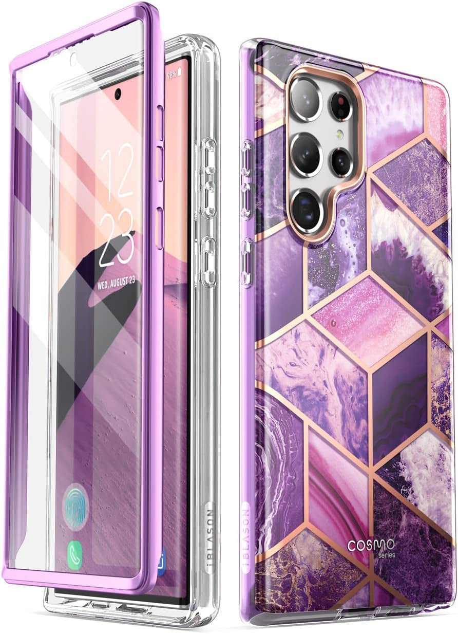 I-Blason Cosmo Series for Samsung Galaxy S22 Ultra 5G (2022 Release), Slim Stylish Protective Case with Built-In Screen Protector (Ocean)  i-Blason Marble Purple  