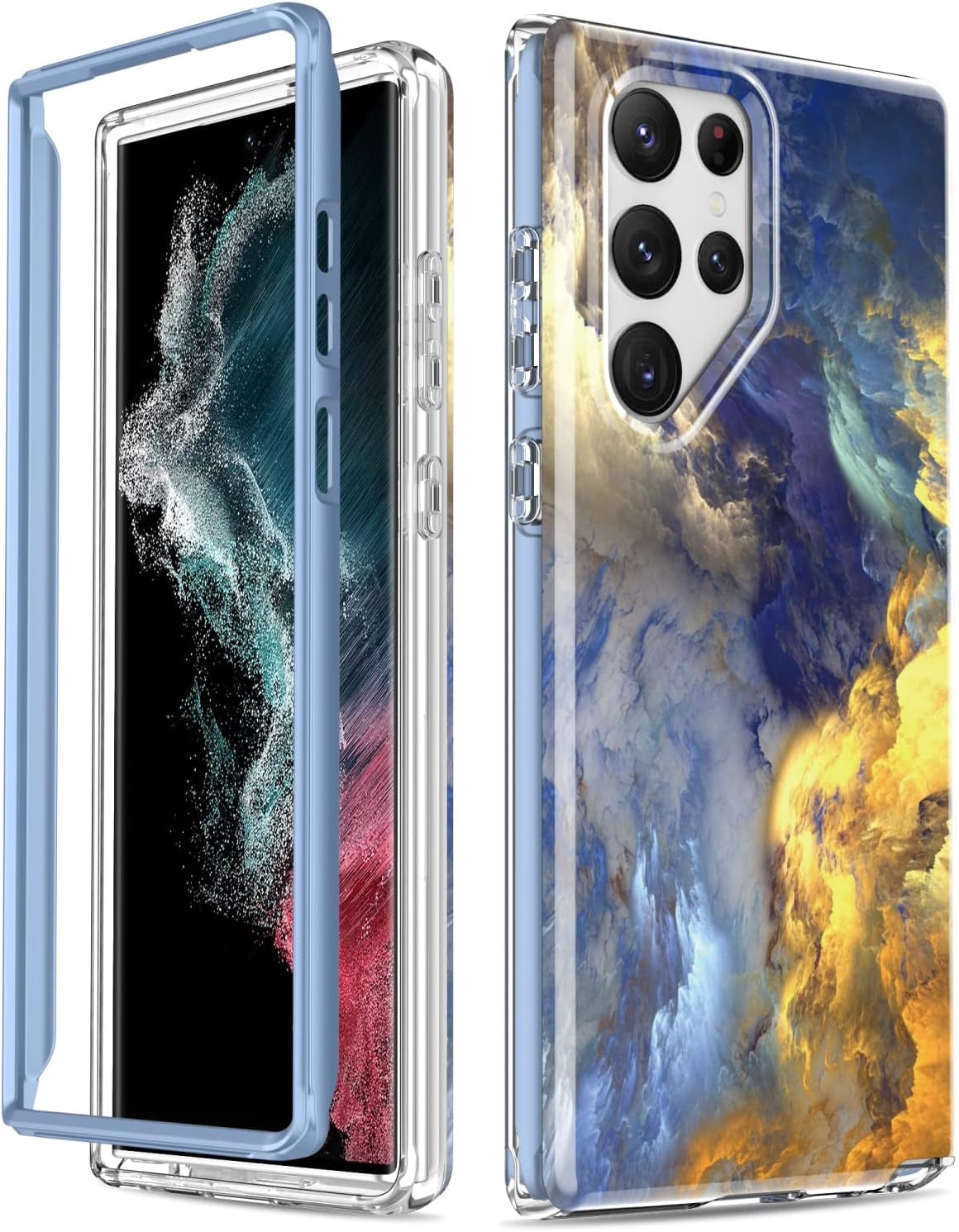 SEXYMOM for Samsung Galaxy S22 Ultra Case,Military Grade Durable Shockproof Cover with Fashion Designs for Women Girls,Slim Fit Protective Phone Case for Galaxy S22 Ultra 6.8" Fanstic Rainbow  SEXYMOM Gold Blue Marble  