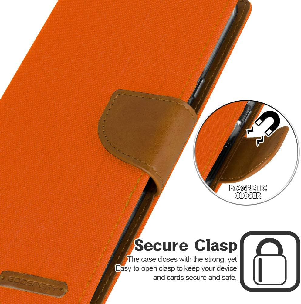 GOOSPERY Canvas Wallet for LG V40 Thinq Case (2018) Denim Stand Flip Cover (Orange)  GOOSPERY   