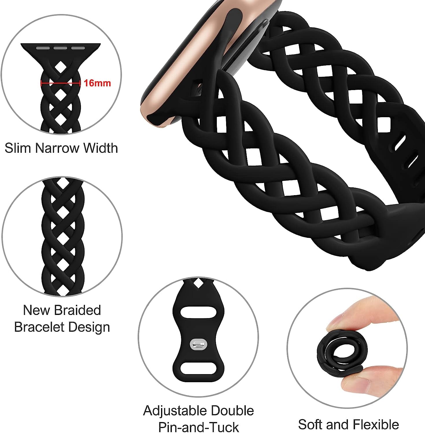 Slim Silicone Bands Compatible with Apple Watch Band 40Mm 38Mm 41Mm 42Mm 44Mm 45Mm 49Mm Women Breathable Braided Lace Thin Soft Sport Strap Replacement Wristbands for Iwatch SE Series 8 7 6 5 4 3 2 1  iWabcertoo   