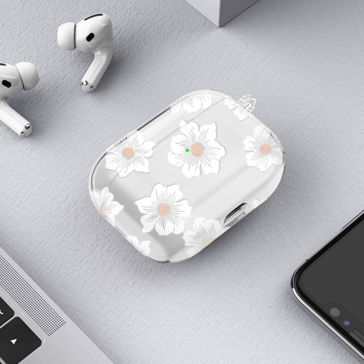 Maxjoy for Airpods Pro Case Cover, Clear Flower Pro Case for Women Men Cute Soft Protective Floral Ipod Pro Case with Keychain Clip for Airpods Pro Charging Case 2019, Transparent  Maxjoy   