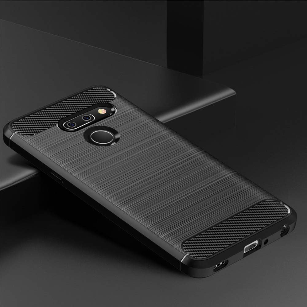 Phone Case for LG G8 Thinq with Tempered Glass Screen Protector Cover and Cell Accessories Slim Thin Soft TPU Silicone Rugged Rubber Protective LGG8 Thin Q G 8 LG8 G8Thinq Lgg8Thinq 8G Cases Men Black  Asuwish   