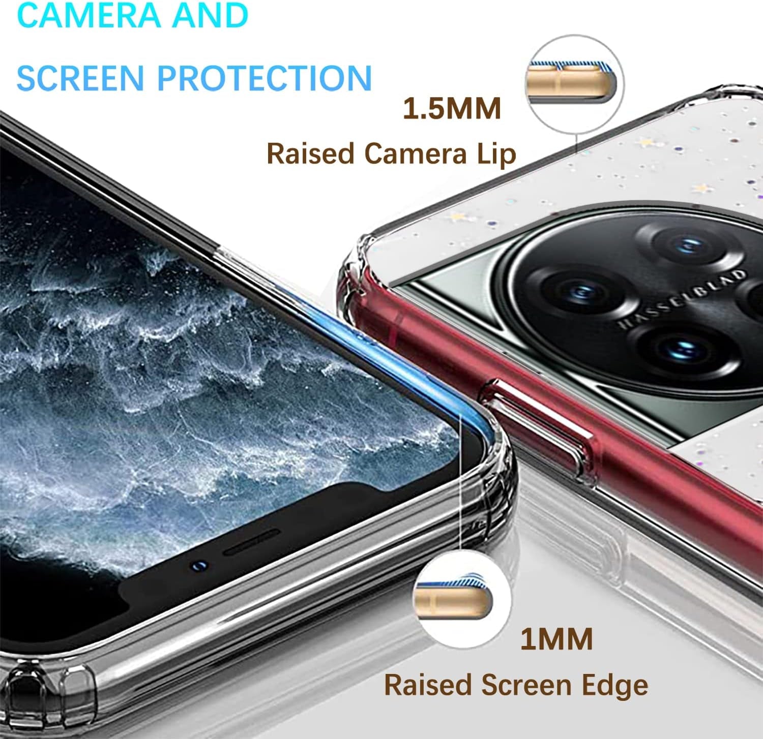 Compatible with Oneplus 11 Case Glitter Clear Green, Oneplus 11 Phone Case Silicone Transparent Soft TPU Women Girls Shockproof Protective Slim Cover (Clear)  Wousunly   