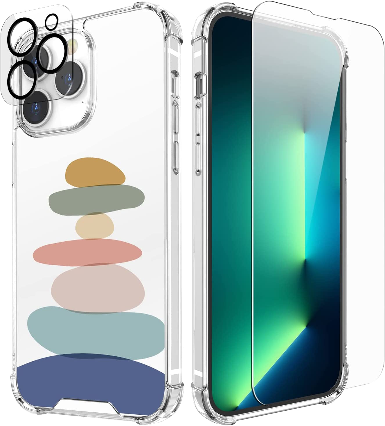 Cutebe [3 in 1 Crystal Phone Case for Iphone 13(2021)/Iphone 14(2022) 6.1", Cute Protective Cover with 9H Temper Glass Screen Protector + HD Temper Camera Lens Protector for Women, Girls  Cutebe iPhone 14 Pro Max-Rock Balancing iPhone 14 Pro Max Case 6.7 Inch 