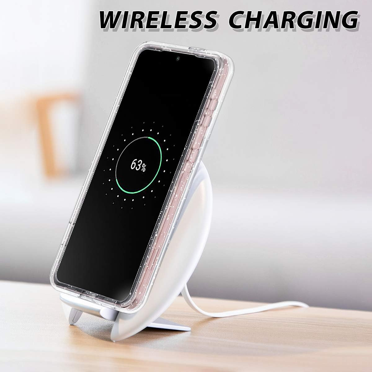 Lamcase for Galaxy S21 5G Case, Crystal Clear Glitter Sparkly Bling Heavy Duty Shockproof Hybrid Three Layer Protective Cover Case for Samsung Galaxy S21 5G 6.2 Inch (2021), Clear/Silver Glitter  Lamcase   