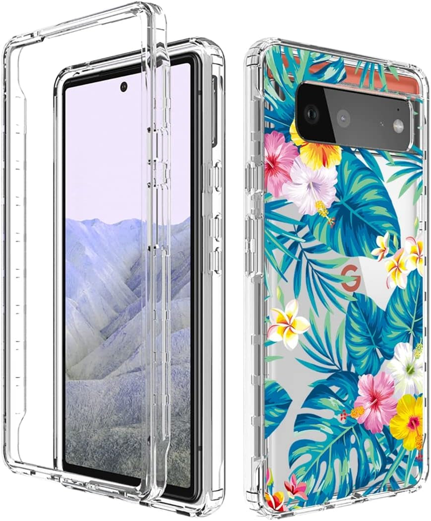Zoeirc Case for Pixel 6 Pro Case,Pixel 6 XL G8VOU Case, Soft 360 Full Body Shockproof Bumper Crystal Clear Case Cover for Google Pixel 6 Pro 5G (Blue Butterfly)  Zoeirc 3In1 Flowers  Leaves  