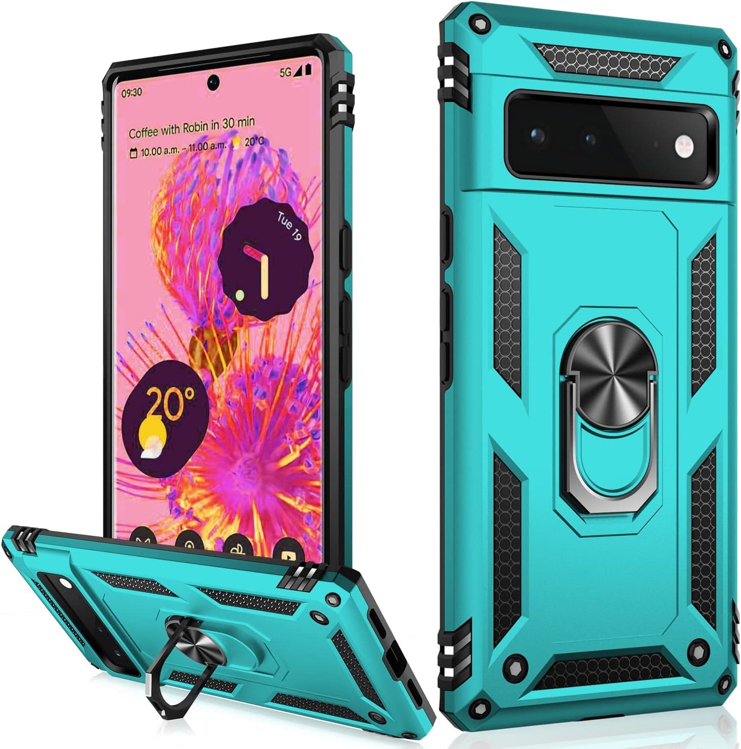 IKAZZ Suitable for Google Pixel 6 Case,Military Grade Shockproof Heavy Duty Protective Phone Case Pass 16Ft Drop Test with Magnetic Kickstand Car Mount Holder for Google Pixel 6 Blue  IKAZZ Turquoise Google Pixel 6 Pro 6.7" 