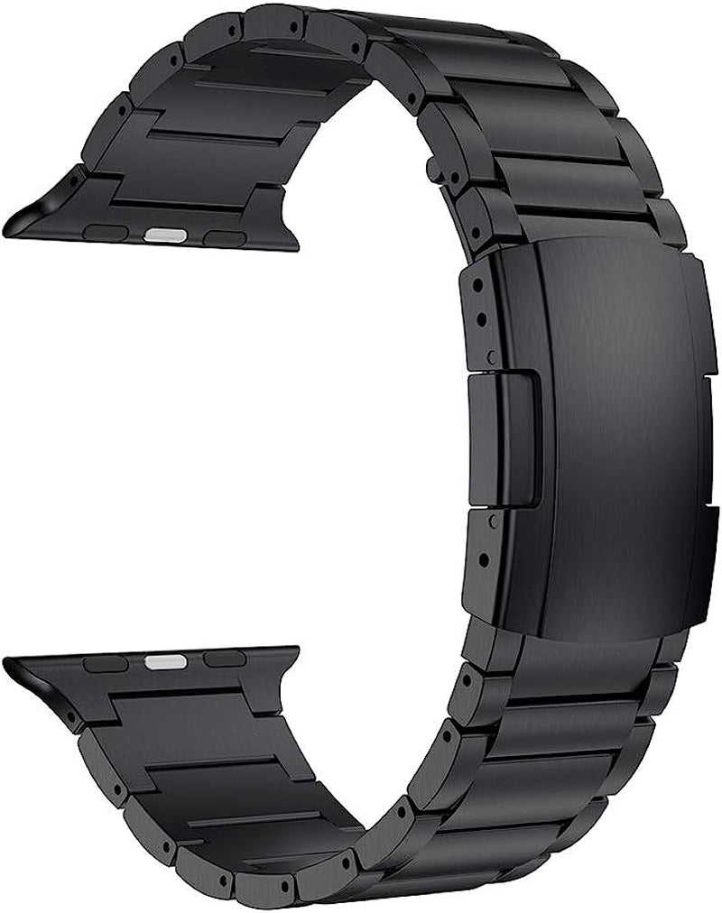 LDFAS Compatible for Apple Watch Band 49Mm 45Mm 44Mm, Titanium Metal Watch Strap with Double Button Clasp for Iwatch Bands Compatible for Apple Watch Ultra/Se, Apple Watch Series 8/7/6/5 Band  LDFAS Double Button Clasp: Black 49MM/45MM/44MM/42MM 