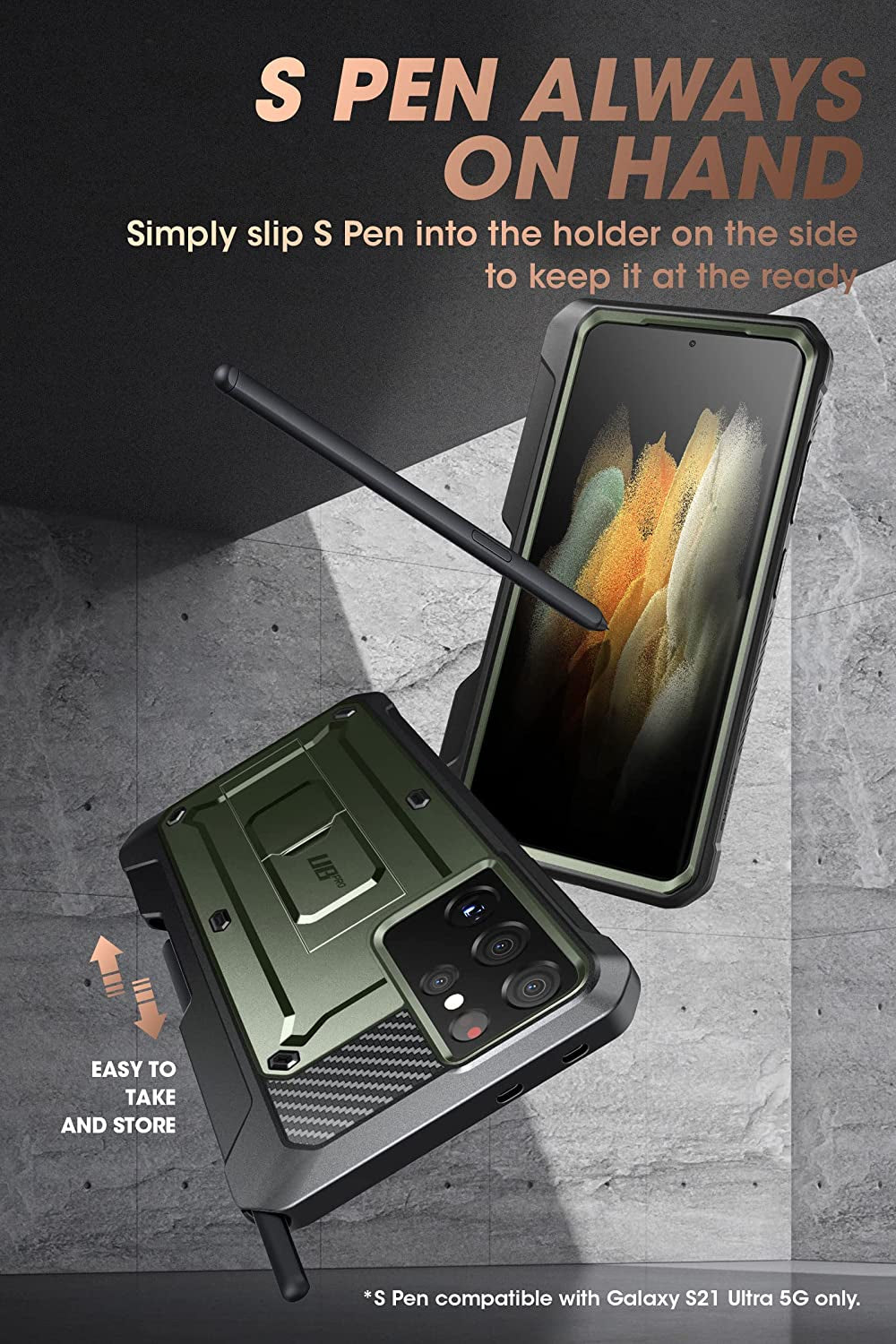 SUPCASE Unicorn Beetle Pro Series Case for Samsung Galaxy S21 Ultra 5G (2021 Release), Full-Body Dual Layer Rugged Kickstand Case with S Pen Slot (Guldan)  SUPCASE   