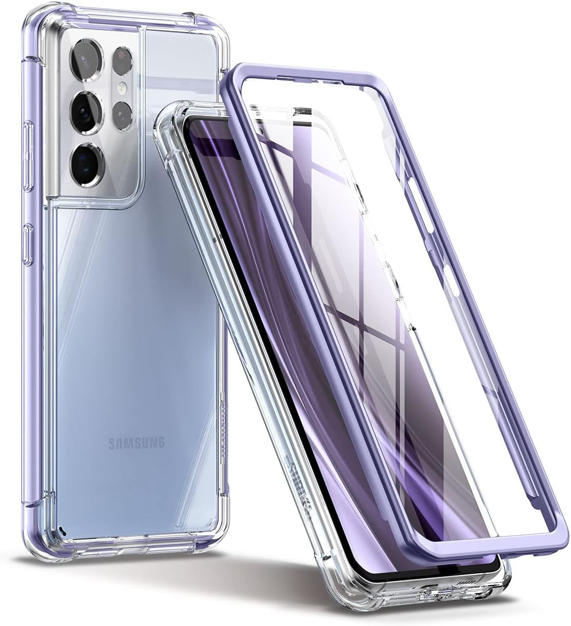 SURITCH for Samsung Galaxy S21 Ultra Clear Case 6.8" (Only), [Built-In Screen Protector] Full Body Protective Hard Shell+Soft TPU Phone Case for Samsung S21 Ultra -(Dark Magenta Edge)  SURITCH Lavender Blue Edge  