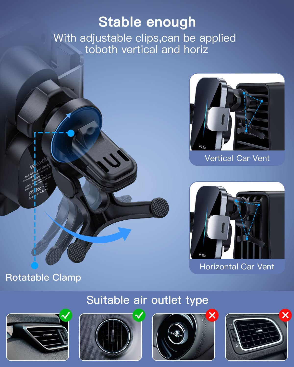 𝟮𝟬𝟮𝟯 𝗡𝗲𝘄 Weetla Wireless Car Charger,Charging Auto-Alignment, Air Vent 360° Adjustable Auto-Clamping Car Phone Holder Mount Wireless Charging for Iphone14/13/12/11/Pro Max/Samsung Galaxy Phone  Shenzhen Caibo Technology Co.,Ltd   