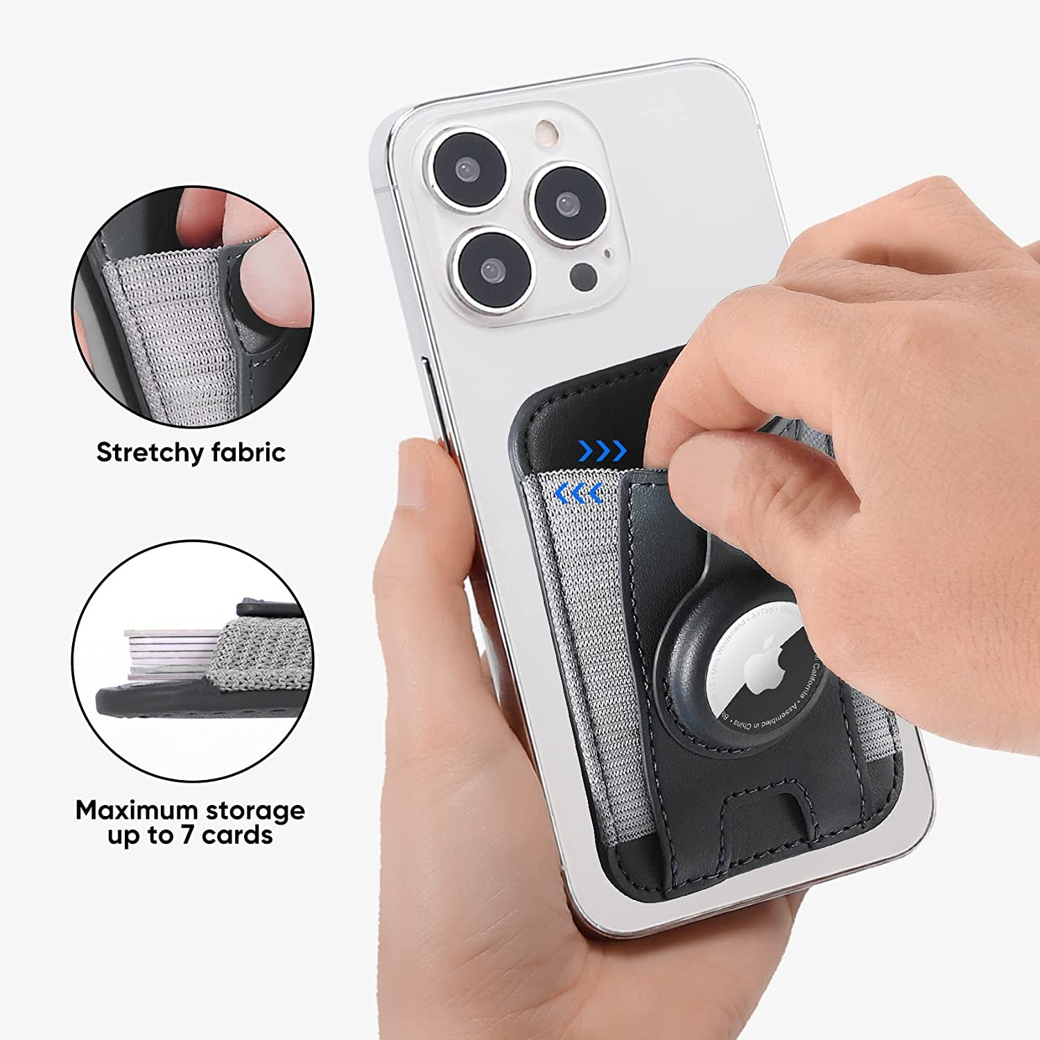 Magsafe Wallet with Airtag Holder, Magnetic Card Holder for Phone Case Compatible with Iphone 14/13/12 Mag-Safe Series, Leather Magnetic Phone Wallet Can Hold up to 7 Cards （Black）  ExtreLife   