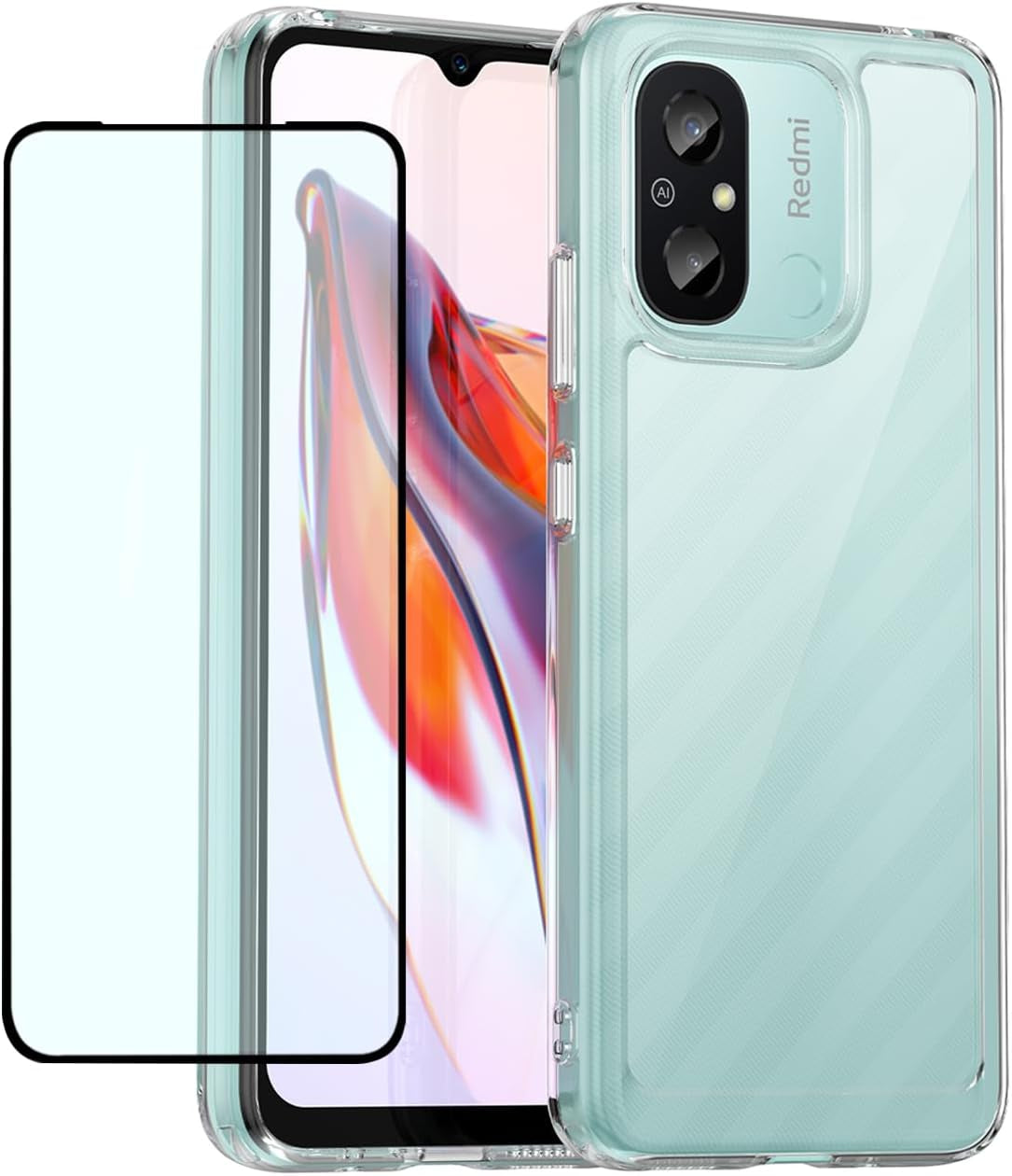 GTBDEKI Clear Case for Redmi 12C/Poco C55/Redmi 11A 22120RN86G Case with HD Screen Protector, Anti-Scratch Shockproof Clear Hard PC + TPU Bumper Protective Cover Case for Xiaomi Redmi 12C Crystal Red  GTBDEKI Clear  