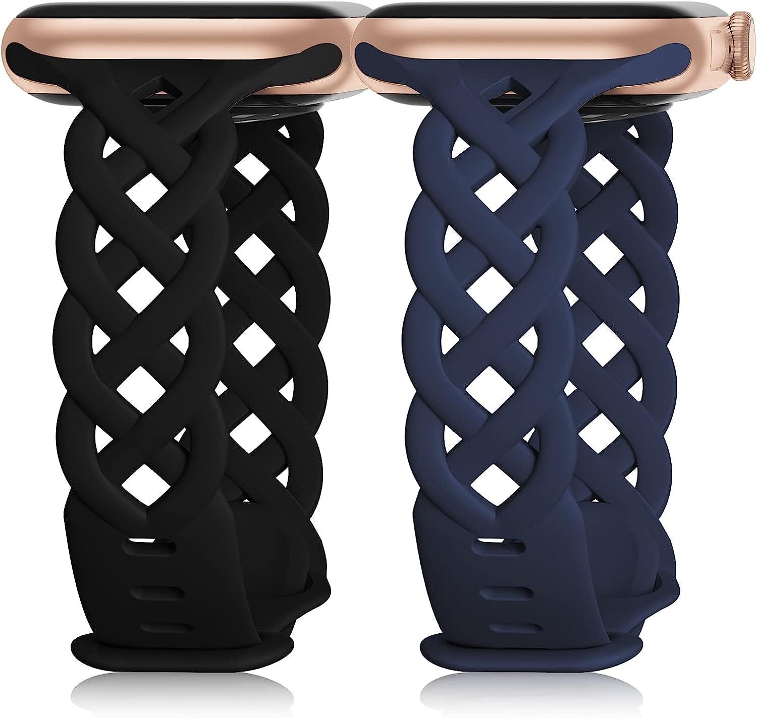 Braided Silicone Bands Compatible with Apple Watch 38Mm 40Mm 41Mm for Women, Slim Thin Narrow Hollow-Out Replacement Strap Cute Wristbands Adjustable for Iwatch Series SE 8/7/6/5/4/3/2/1 Women 2 Pack  Bandiction   