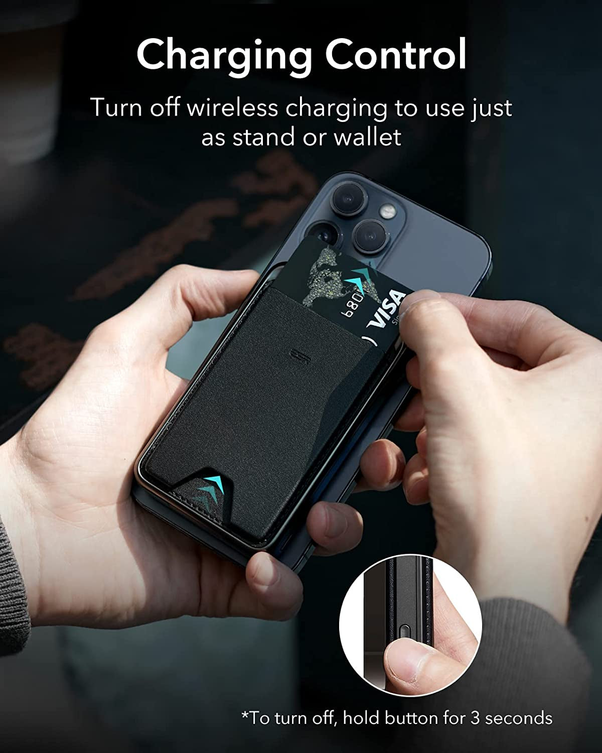 ESR Magsafe Battery Pack (Halolock), 5,000Mah Power Bank Wallet with USB-C Cable, Magsafe Wallet and Adjustable Stand, Magsafe Portable Charger for Iphone 14/13/12 (Except 13/12 Mini), Midnight Black  Electronic Silk Road Corp   