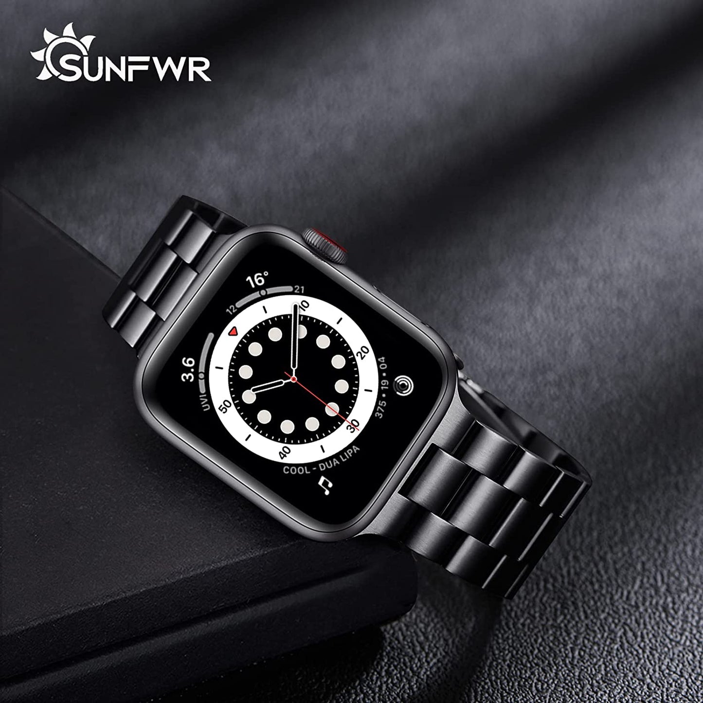 SUNFWR Compatible with Apple Watch Band 45Mm 44Mm 42Mm for Men Women, Stainless Steel Metal Iwatch Band with Case for Apple Watch Series 8/7/6/5/4/3/2/1/SE/SE2 (Black, 42Mm/44Mm/45Mm)  SUNFWR   