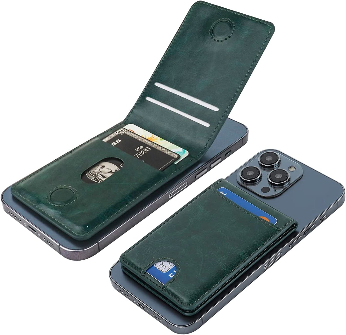 KIHUWEY for Magsafe Wallet Card Holder with Magnetic, Mag Safe Leather Detachable Kickstand RFID Wallet for Iphone 14 Pro Max/14 Pro/14/14 Plus/13 Pro Max/13 Pro/13/12 Pro Max/12 Pro/12 (Black)  KIHUWEY Green  