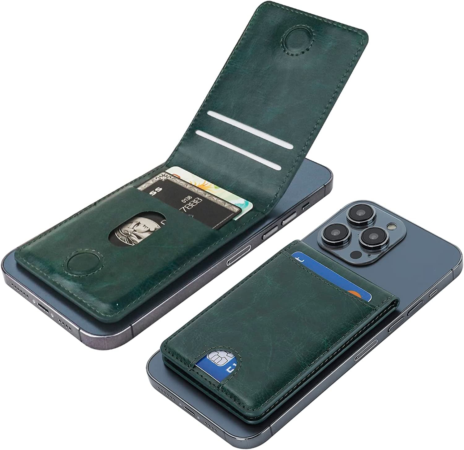 KIHUWEY for Magsafe Wallet Card Holder with Magnetic, Mag Safe Leather Detachable Kickstand RFID Wallet for Iphone 14 Pro Max/14 Pro/14/14 Plus/13 Pro Max/13 Pro/13/12 Pro Max/12 Pro/12 (Black)  KIHUWEY Green  