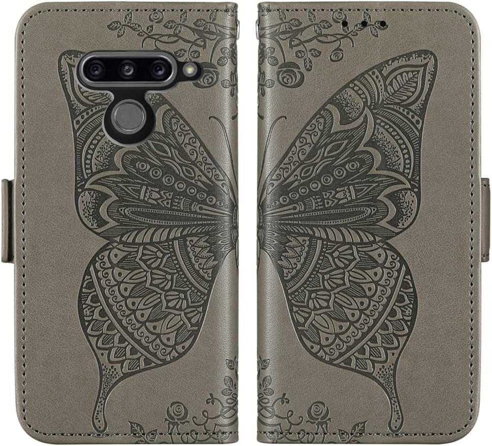 WWAAYSSXA Compatible with LG V40 Thinq Wallet Case Wrist Strap Lanyard Leather Flip Card Holder Stand Cell Accessories Phone Cover for LGV40 Storm V 40 Thin Q V40Thinq LG40 40V 40Thinq Women Grey  WWAAYSSXA   