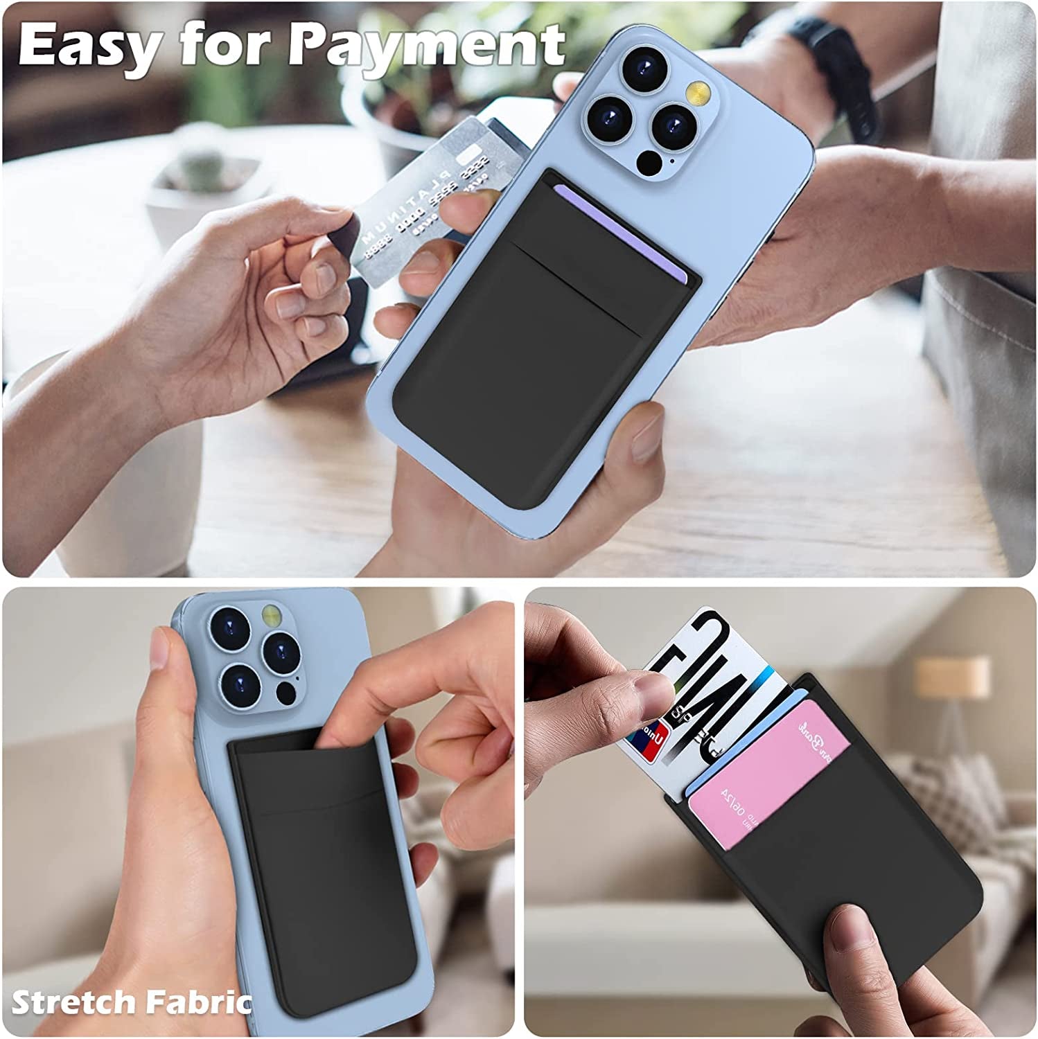 Imluckies Magnetic Wallet for Iphone Magsafe, Double Stretchy Fabric Pocket Wallet, Magnet Credit ID Card Wallet Holder for Iphone 14 Pro Max / 14 Pro / 14 plus / 14/13/12 Series Mini, Black  imluckies   