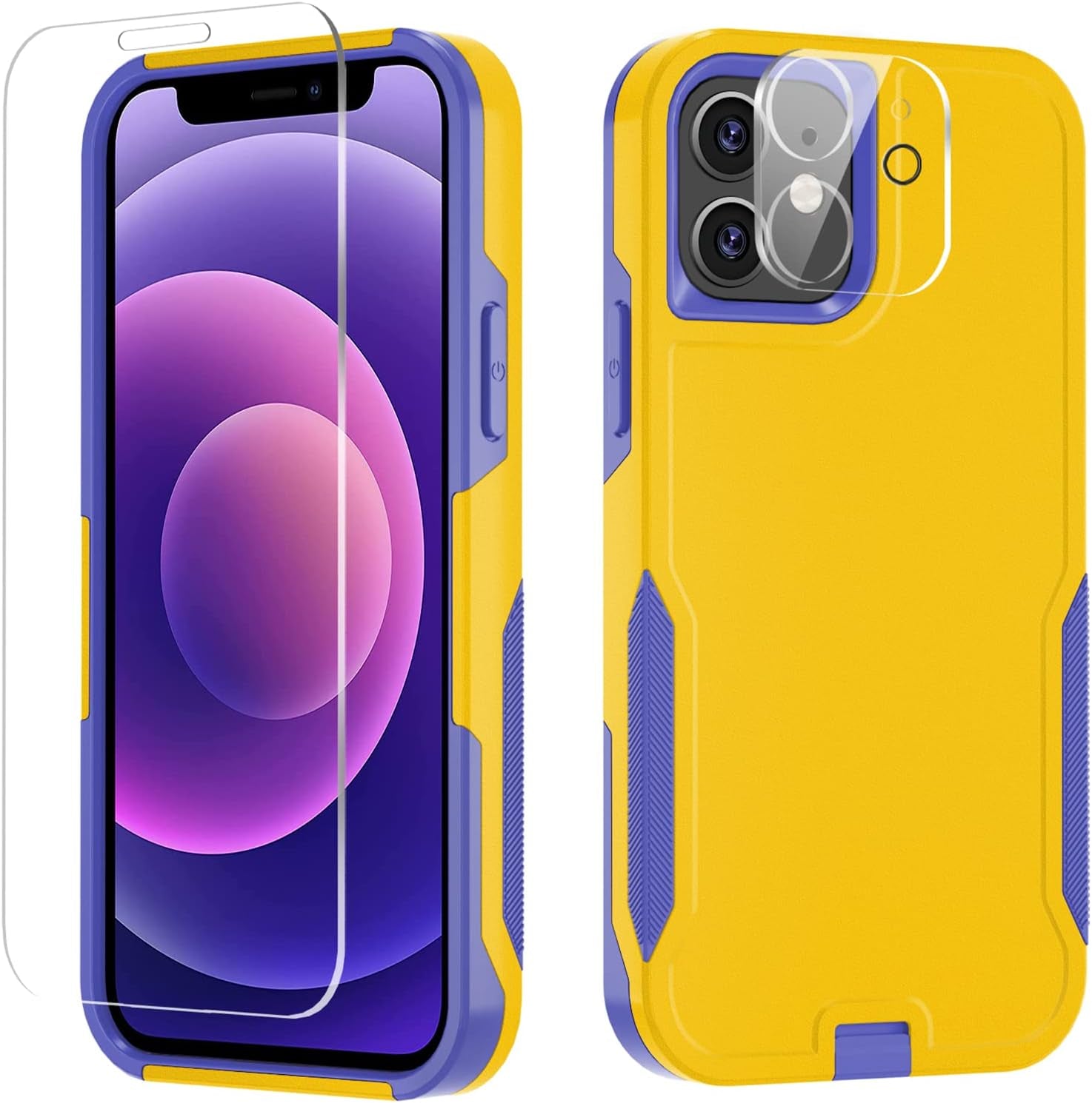 Xmon for Iphone 12 Case [Shockproof] [Dropproof] [Tempered Glass Screen Protector with Camera Lens Protector] Heavy Duty Phone Case Cover for Apple Iphone 12 and Iphone 12 Pro 6.1 Inch (Orange)  Xmon Lakers  