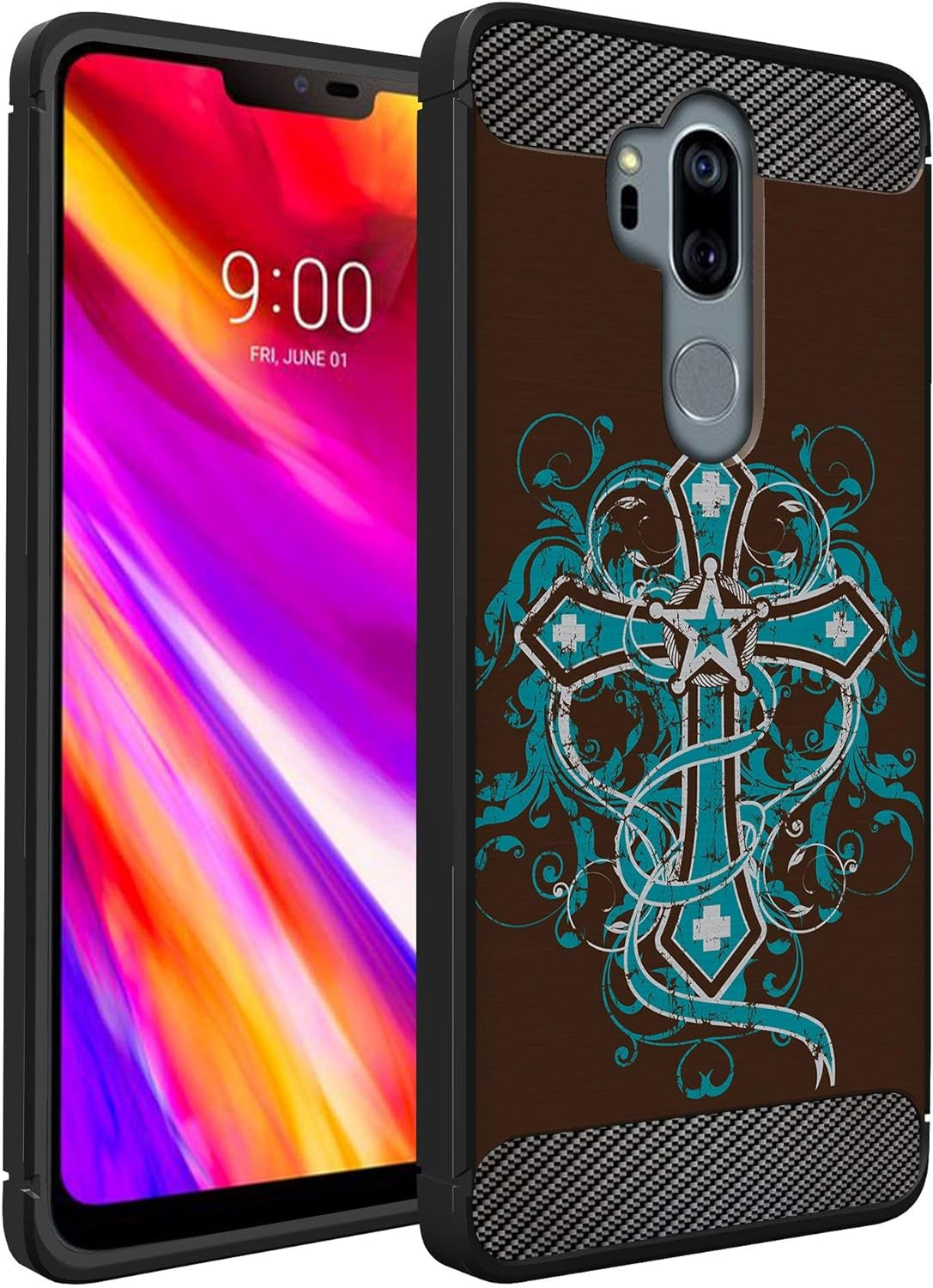 Casesondeck Case Compatible with [LG G7 Thinq | LG G7] LG G7 Design Case, Slim Black Flexible Sleek Shock Protection TPU Case (Pink Galaxy Stars)  CasesonDeck Western Cross  