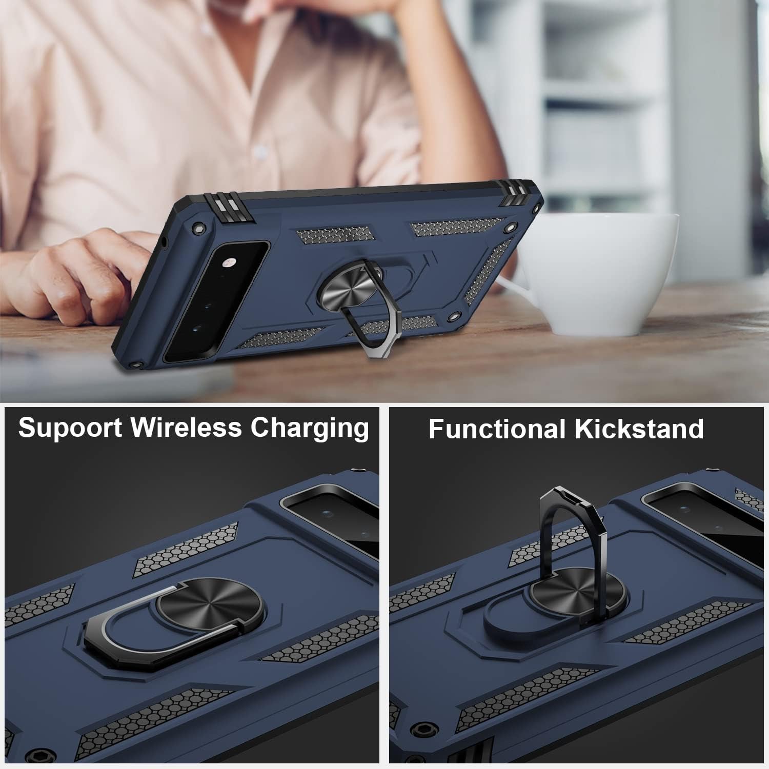 IKAZZ Suitable for Google Pixel 6 Case,Military Grade Shockproof Heavy Duty Protective Phone Case Pass 16Ft Drop Test with Magnetic Kickstand Car Mount Holder for Google Pixel 6 Blue  IKAZZ   