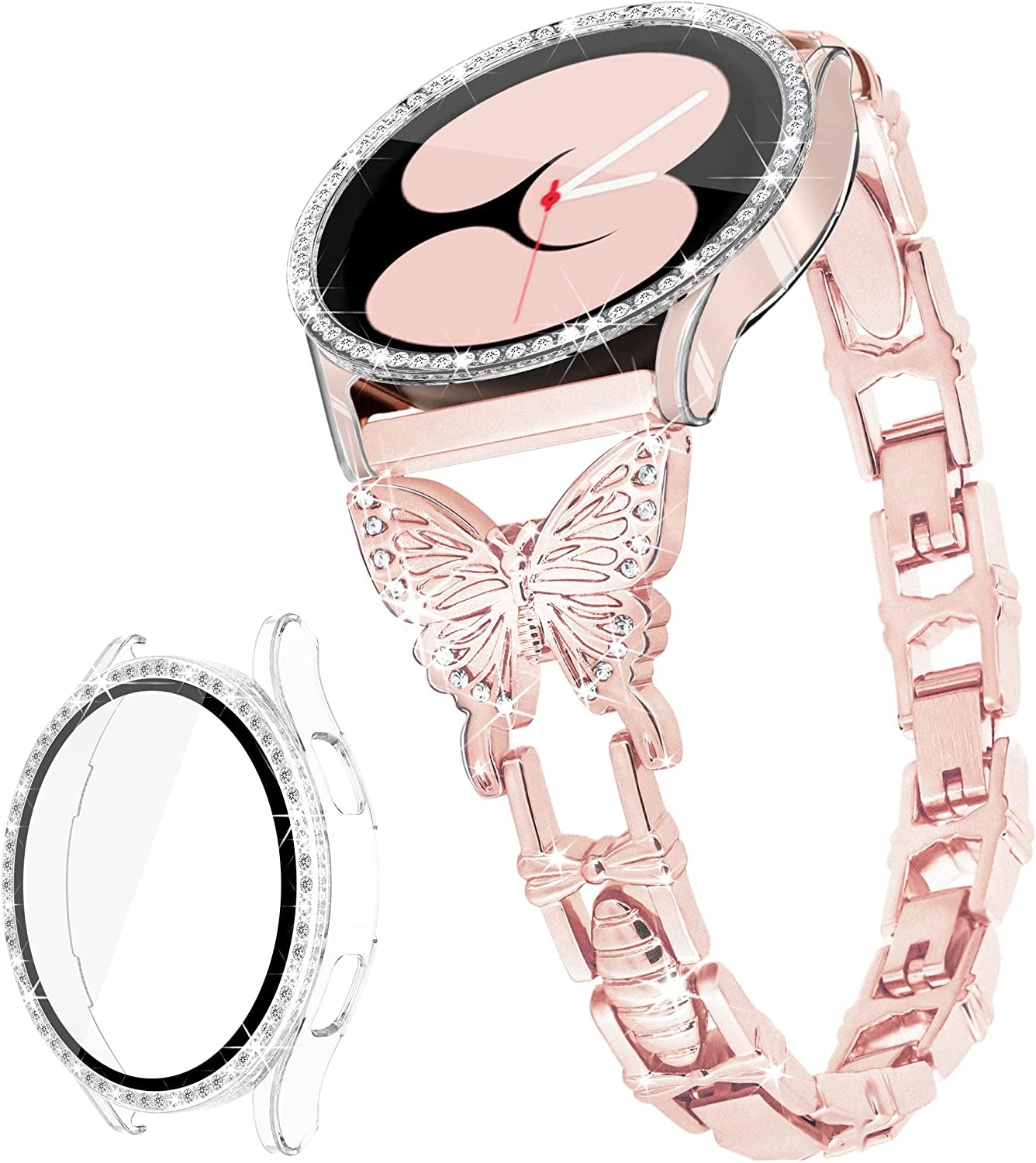 G-Ficu Galaxy Watch 4 Band 20Mm Butterfly Band for Samsung Galaxy Watch 5 & 4 Band 40Mm 44Mm, Women Bling Diamond Slim Band, Cute Luxury Metal Band for Watch 5 Pro/Watch 4 Classic 42Mm 46Mm/Watch 3 41Mm/Active 2(Rose Gold)  Green ficus Rose Pink Band & Case (For Galaxy Watch 4 & 5) 20mm Width + 40mm Case 
