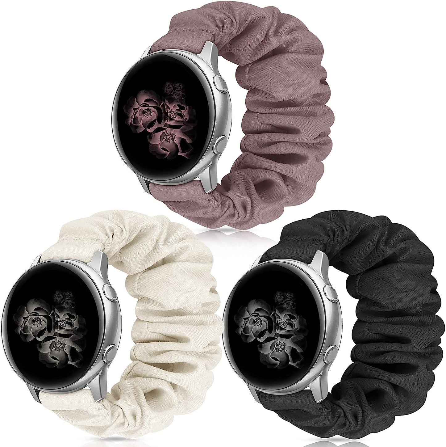 20Mm 22Mm Scrunchies Watch Bands, Cute Elastic Replacement Bands for Women with Quick Release Bar, Fabric Band for Samsung Galaxy Watch 4 5 Pro Galaxy Active, Active 2 40Mm 44Mm Watch Smartwatch Bla-S  ZSMJ Y-Black/SmokeViolet/Starlight Small 