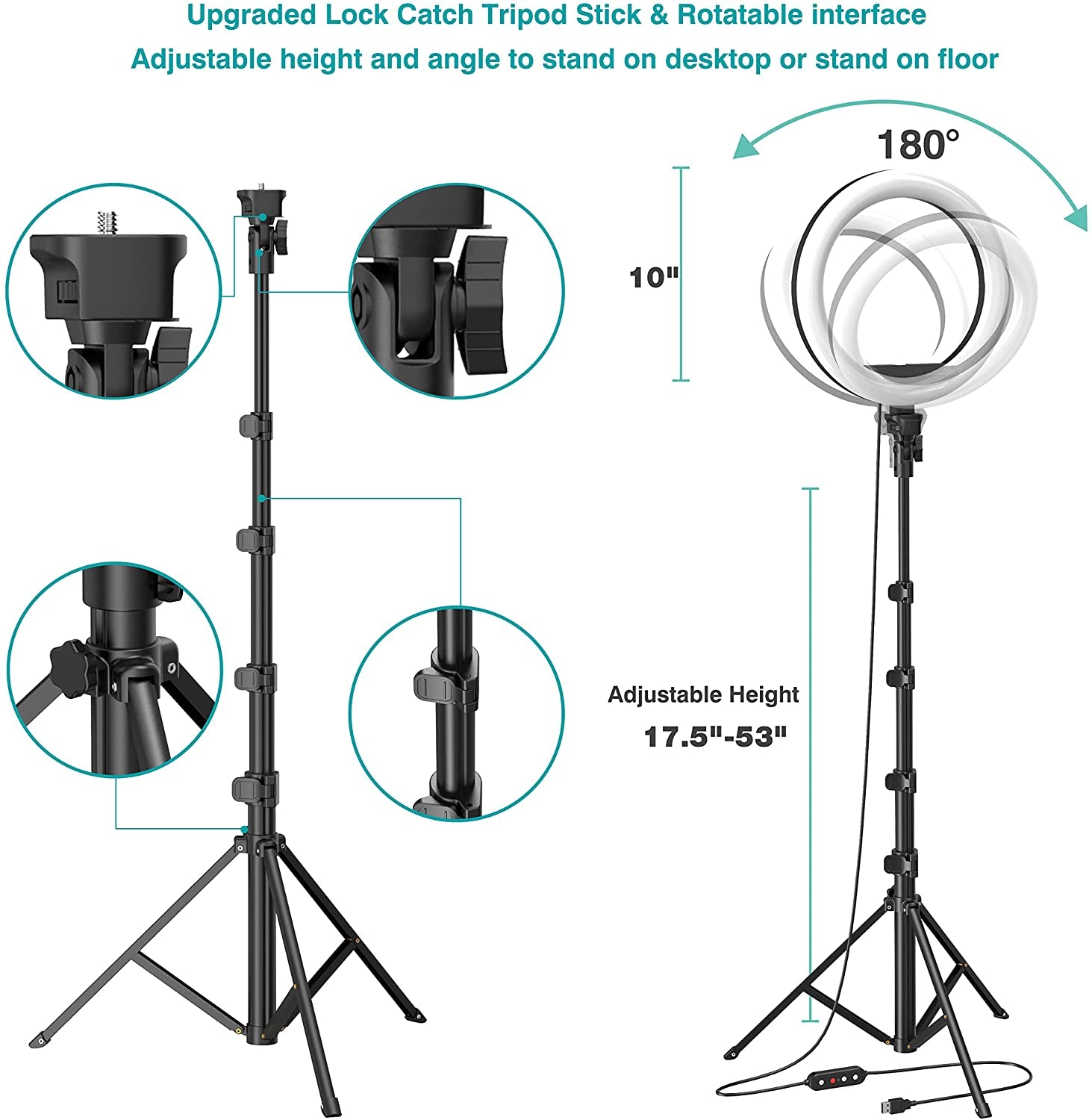 10" Ring Light with 53" Adjustable Tripod Stand & Phone Holder for Live Stream/Makeup, Upgraded Dimmable LED Selfie Ringlight for Tiktok/Youtube/Zoom Meeting/Photography,Compatible with Iphone/Android  Aptoyu   