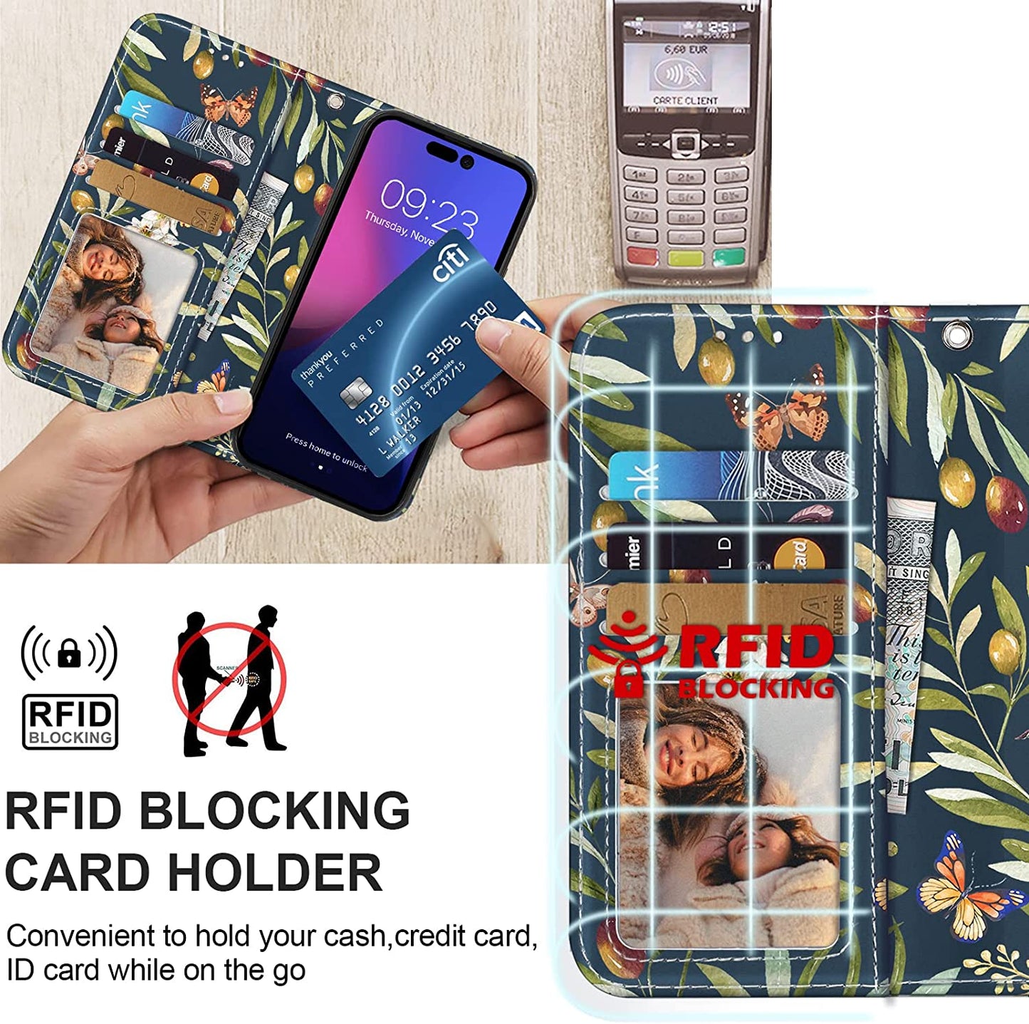 CASEOWL Iphone 14 Pro Max Wallet Case [Compatible with Magsafe Charger] Magnetic Detachable [RFID Blocking] Floral Pattern Flip Leather Lanyard Wallet Case with Card Holder,Strap for Women (Vintage)  CASEOWL   