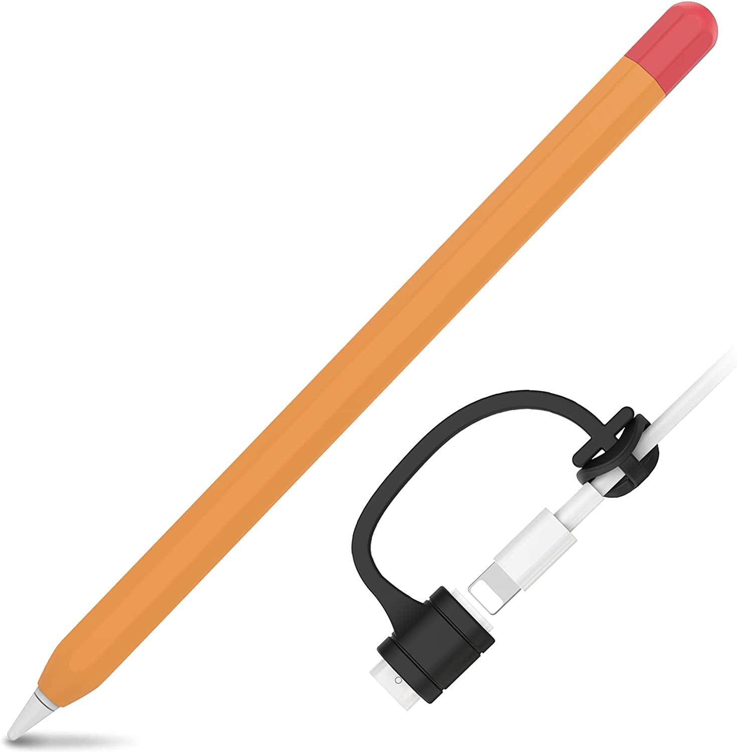 Ahastyle Anti-Slip Case Sleeve Silicone Protective Skin [ Added Cable Adapter Tether Kit] Compatible with Apple Pencil 1St Generation  AHASTYLE Orange + Red Duotone 