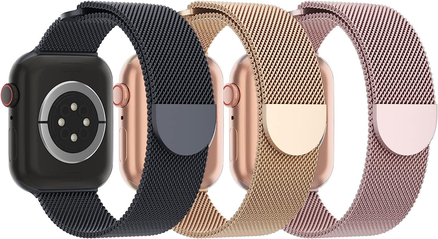 STEEZRD 3 Pack Mesh Metal Bands Compatible with Apple Watch Band 38Mm 40Mm 41Mm 42Mm 44Mm 45Mm 49Mm, Stainless Steel Magnetic Loop Strap Wristband for Iwatch Ultra Series 8/SE/7/6/5/4/3/2/1 Men Women  STEEZRD Y-Space Grey/Champagne Gold/Rose Gold 42/44/45/49mm 