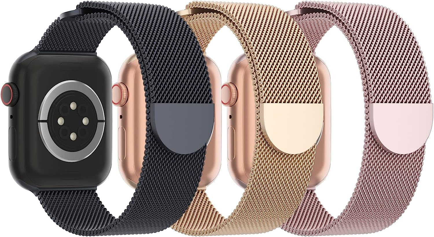 STEEZRD 3 Pack Mesh Metal Bands Compatible with Apple Watch Band 38Mm 40Mm 41Mm 42Mm 44Mm 45Mm 49Mm, Stainless Steel Magnetic Loop Strap Wristband for Iwatch Ultra Series 8/SE/7/6/5/4/3/2/1 Men Women  STEEZRD Y-Space Grey/Champagne Gold/Rose Gold 42/44/45/49mm 
