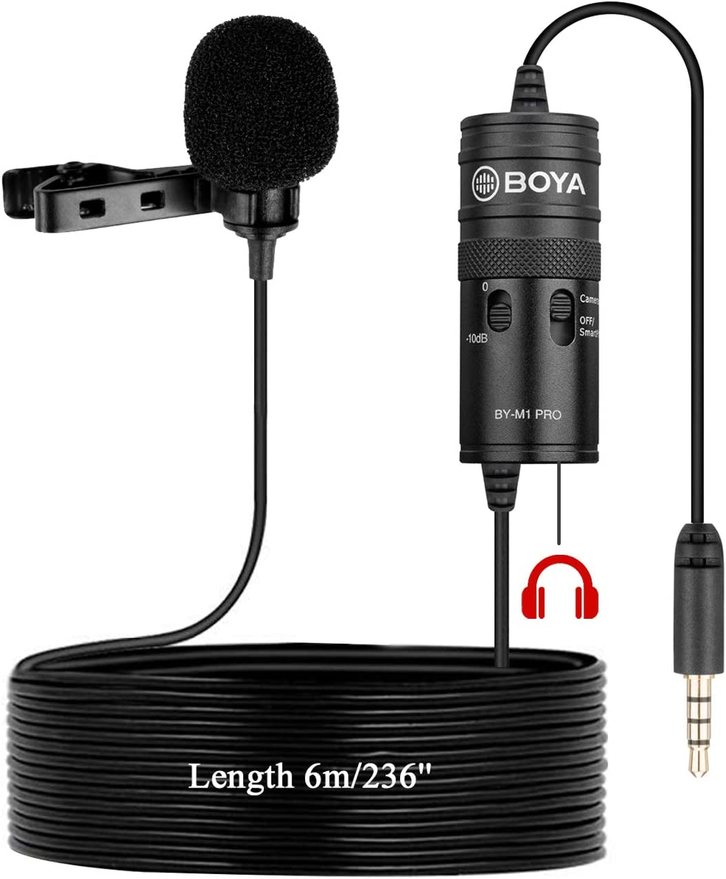 BOYA Upgraded BY-M1S Lavalier Microphone without Battery Omnidirectional Lapel Mic for Iphone DSLR Camera Android Smartphone Camcorders Audio Recorders PC Laptop Recording  BOYA TRRS Pro  