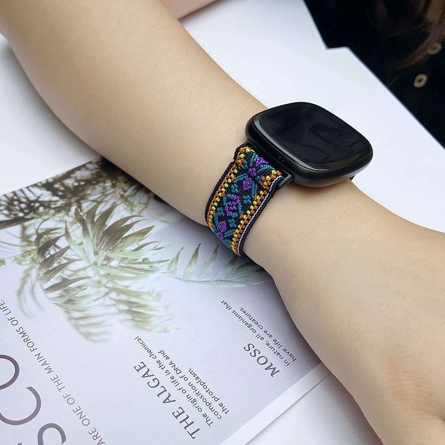 4 Pack Stretchy Bands Compatible with Fitbit Versa 3/Fitbit Versa 4/Fitbit Sense 2/Fitbit Sense Bands Women Men, Adjustable Elastic Breathable Loop Nylon Replacement Straps for Fitbit Sense & Versa 3  POHNUI   