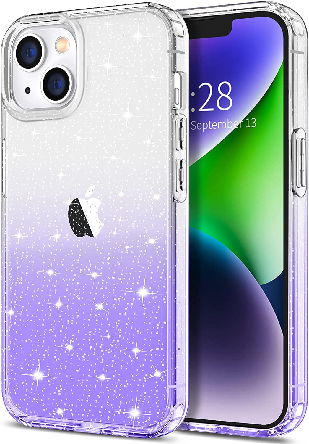 Hython Case for Iphone 14 Case Clear, Non Yellowing Crystal Clear Anti-Scratch Hard PC & Non-Slip Soft TPU Bumper Cover Transparent Slim Fit Shockproof Protective Phone Cases for Iphone 14 6.1", Clear  Hython Clear/Purple Glitter  