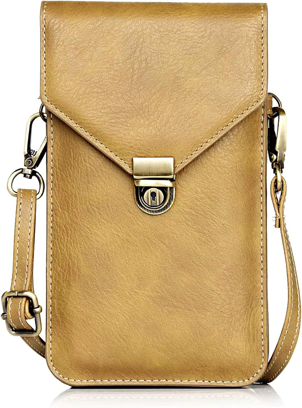 Techcircle Small Cell Phone Purse, Synthetic Leather Crossbody Bag Dual Pockets Card Holder Neck Pouch with Adjustable Strap for Iphone X Xr 8 7 6S Plus, Galaxy S10 S9 S8 Plus, LG G8 Thinq, Black  Techcircle 02 Beige  