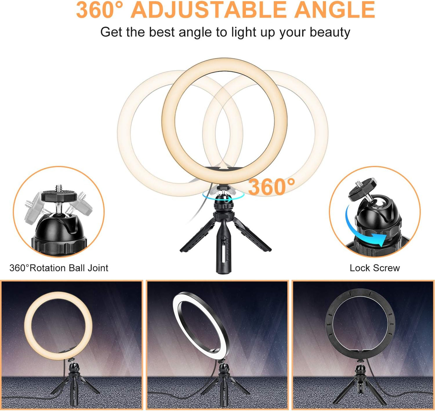 Selfie Ring Light 10" with Tripod Stand Cell Phone Holder and Remote Control,Dimmable LED Ring Light with 3 Light Modes and 10 Brightness Level for Iphone/Android Phone,Youtube,Live Stream,Photography  Leypin   