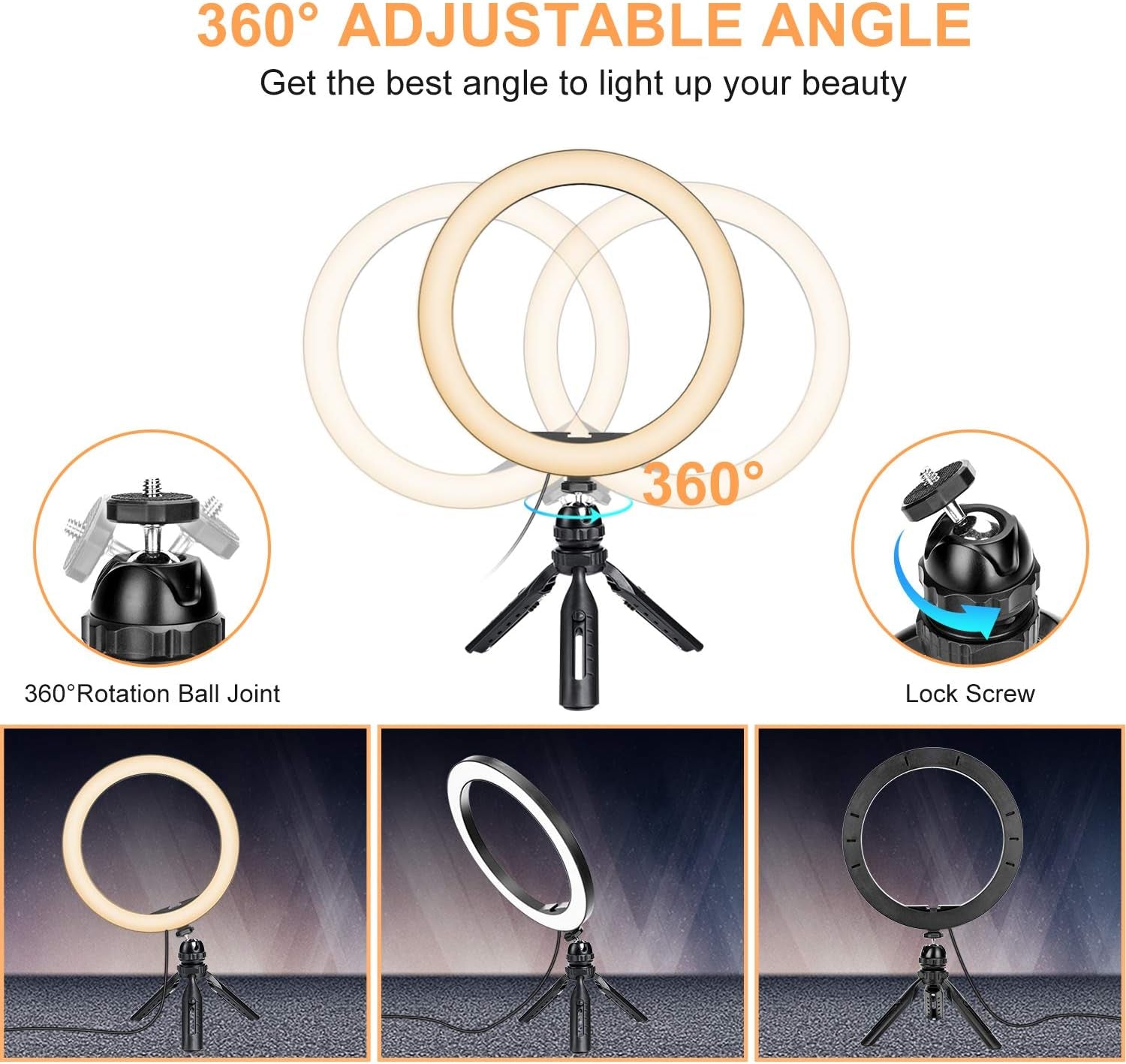 Selfie Ring Light 10" with Tripod Stand Cell Phone Holder and Remote Control,Dimmable LED Ring Light with 3 Light Modes and 10 Brightness Level for Iphone/Android Phone,Youtube,Live Stream,Photography  Leypin   