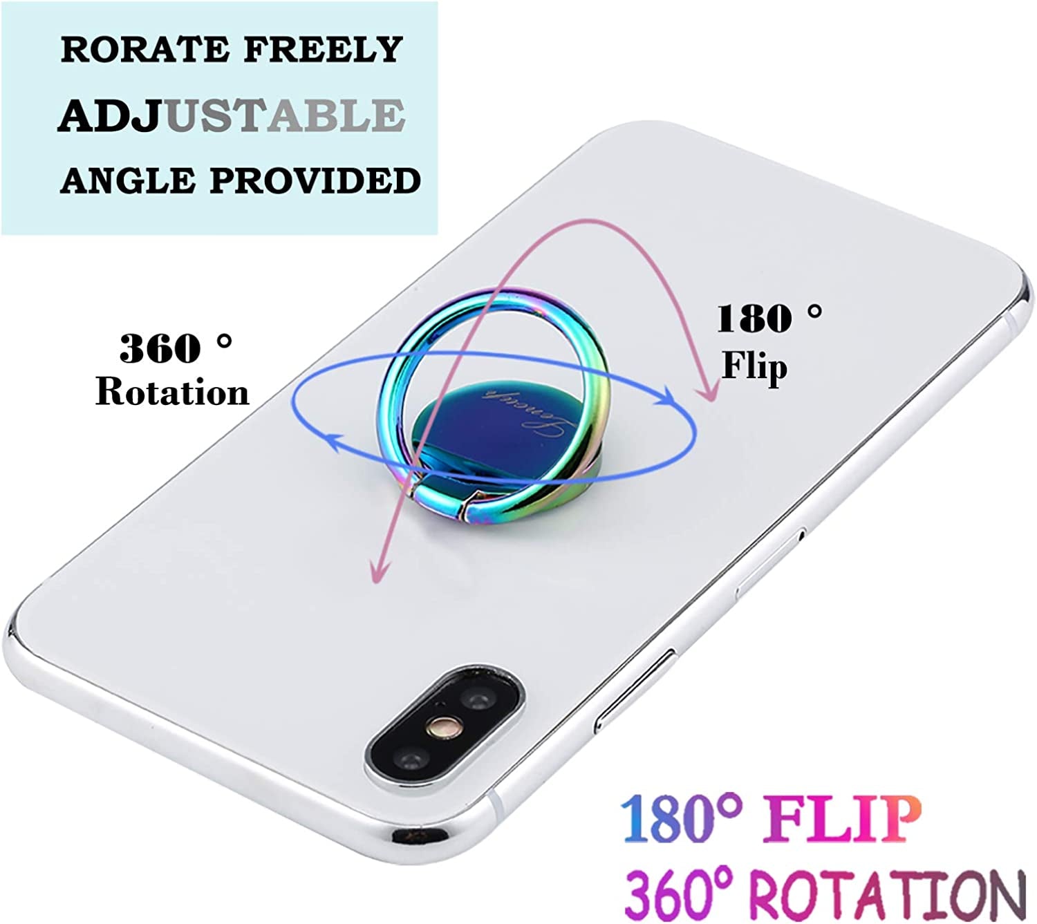 Lenoup Rainbow Cell Phone Ring Stand Holder,Blue Multicolor Ring Grip Kickstand,360 Rotation Metal Finger Ring for Almost All Phones,Pad  lenoup   