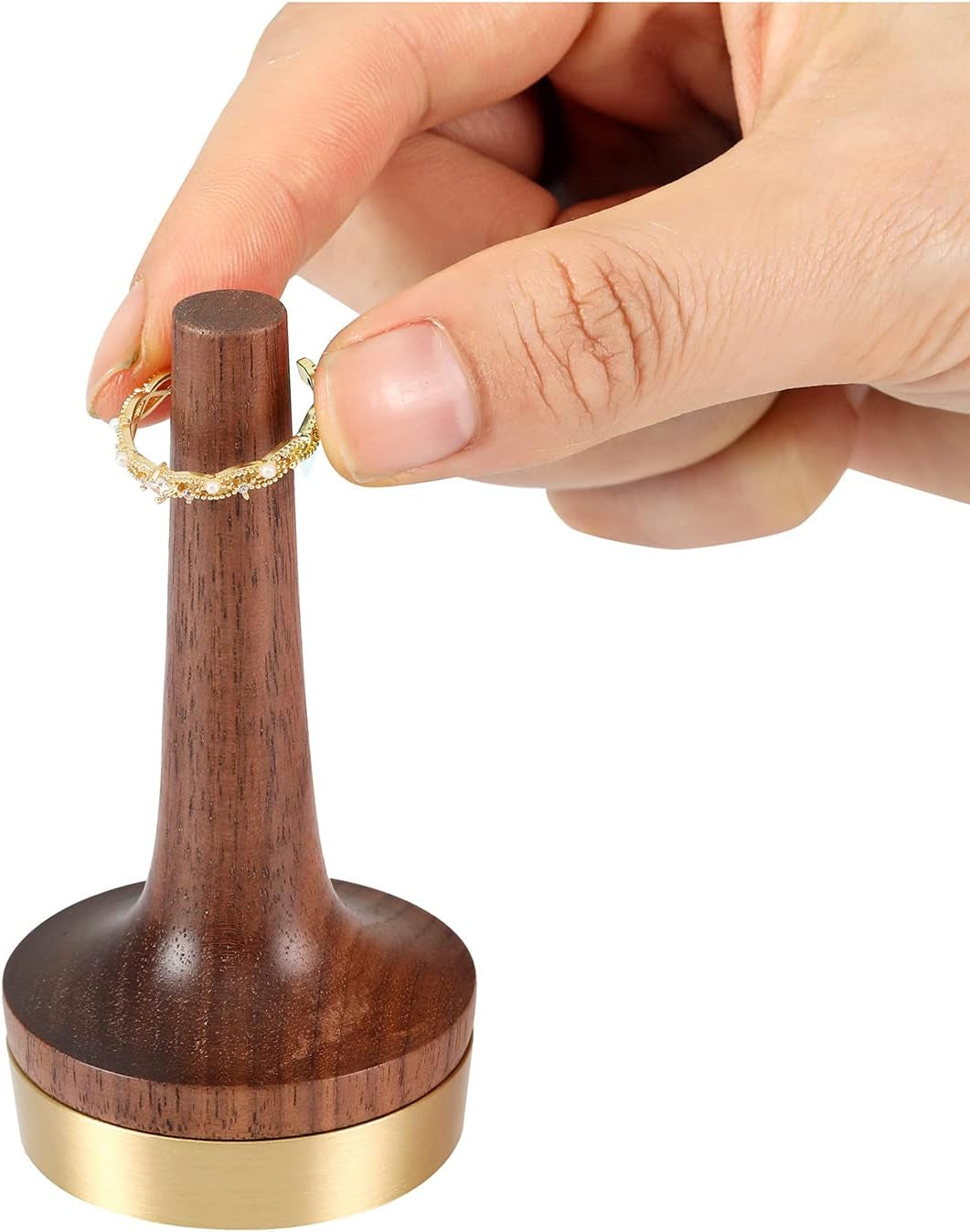 Muso Wood Walnut Wooden Ring Holder for Jewelry, Cone Engagement Wedding Finger Ring Display Stand for Men Women  muso wood   